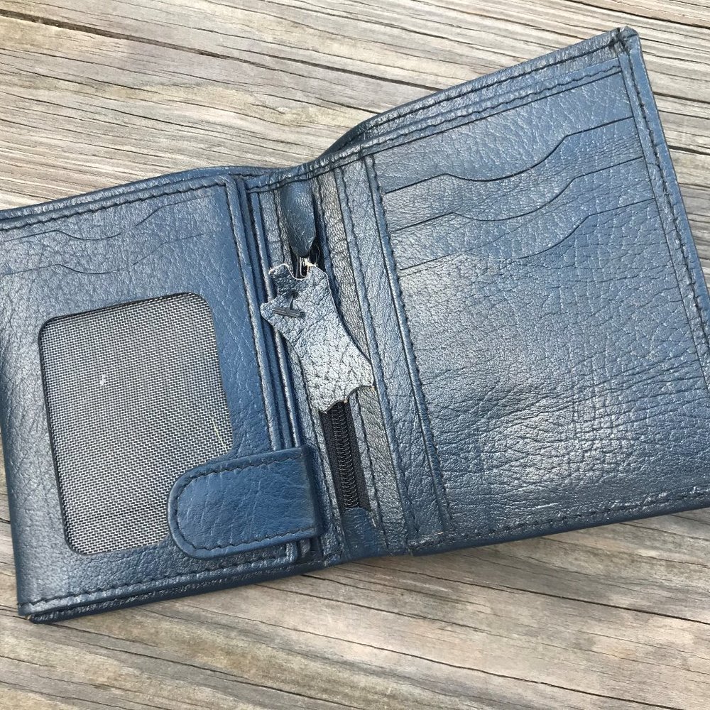 Blue Wallet Handmade Men Card Holder Purse Leather